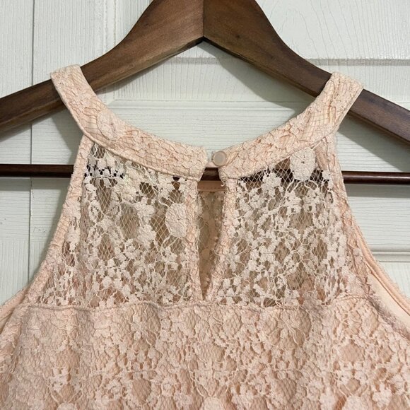 Monteau Womens Pink Lace Overlay Keyhole Halter Mini Shift Dress Medium - Picture 4 of 7